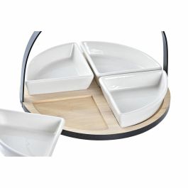 Set de Aperitivo DKD Home Decor Blanco/Negro Metal Bambú Gres Loft 4 Piezas 21,5 x 21,5 x 14 cm