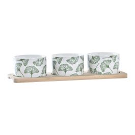 Set de Aperitivo DKD Home Decor Bambú Gres Hojas 3 Piezas 4 Piezas 28 x 9,7 x 1,5 cm