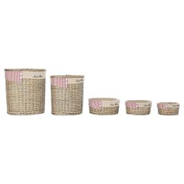 Juego de Cestos DKD Home Decor Rojo Beige Natural Mimbre Cottage 51 x 37 x 56 cm (5 Piezas) (5 Unidades)