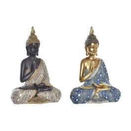 Figura Decorativa DKD Home Decor 24 x 12 x 34 cm Azul Dorado Marrón Buda Oriental (2 Unidades)
