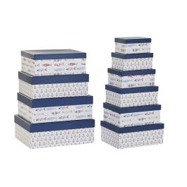 Set de Cajas Organizadoras Apilables DKD Home Decor Marino Blanco Azul marino Cartón (43,5 x 33,5 x 15,5 cm) Precio: 50.94999998. SKU: B13823KALW