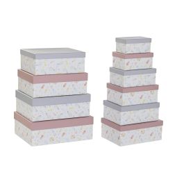 Set de Cajas Organizadoras Apilables DKD Home Decor Rosa Lila Multicolor Cartón (43,5 x 33,5 x 15,5 cm)