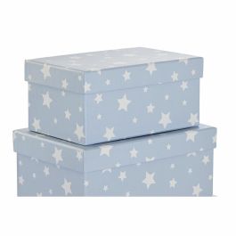 Set de Cajas Organizadoras Apilables DKD Home Decor Blanco Azul cielo Infantil Cartón (43,5 x 33,5 x 15,5 cm)