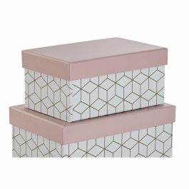 Set de Cajas Organizadoras Apilables DKD Home Decor Dorado Blanco Rosa claro Cartón (43,5 x 33,5 x 15,5 cm)