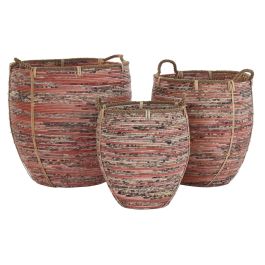 Juego de Cestas DKD Home Decor Melocotón Natural Boho 52 x 52 x 58 cm