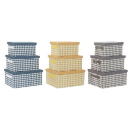 Set de Cajas Organizadoras Apilables DKD Home Decor Gris Azul Amarillo 40 x 30 x 20 cm