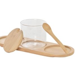 Azucarero DKD Home Decor Básico Transparente Natural Bambú 3 Piezas 8,5 cm 29 x 10 x 10 cm