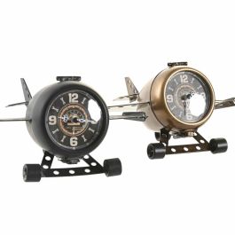 Reloj de Mesa DKD Home Decor 23 x 16 x 13 cm Avión Negro Dorado Hierro Vintage (2 Unidades)