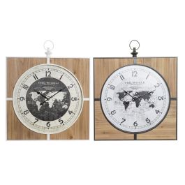 Reloj de Pared DKD Home Decor Negro Blanco Hierro Vintage 60 x 4,5 x 60 cm Madera MDF Mapamundi (2 Unidades) Precio: 120.95000038. SKU: S3037719