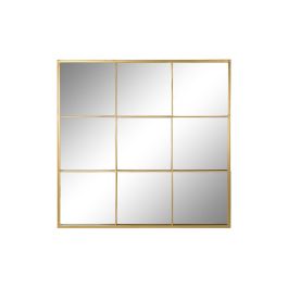 DKD Home Decor Espejo Decorativo de Pared Estilo Loft Ventana Anxi Dorado 90x90x2 cm Hierro Cristal - Pack 2 Unidades