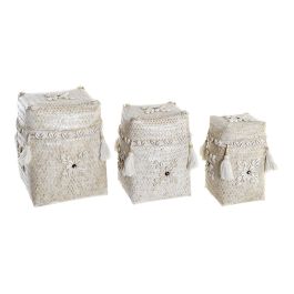 Juego de Cestas DKD Home Decor Blanco Bambú Conchas (24 x 24 x 30 cm) (3 Piezas)