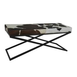 Butaca Pie de Cama DKD Home Decor Negro Beige Metal Marrón Piel Blanco Colonial (120 x 40 x 50 cm)