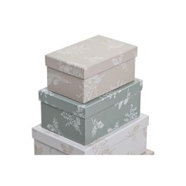 Set de Cajas Organizadoras Apilables DKD Home Decor Beige Marrón Verde Cartón (43,5 x 33,5 x 15,5 cm)