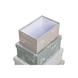 Set de Cajas Organizadoras Apilables DKD Home Decor Beige Marrón Verde Cartón (43,5 x 33,5 x 15,5 cm)