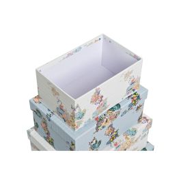 Set de Cajas Organizadoras Apilables DKD Home Decor Azul Blanco Flores Cartón (43,5 x 33,5 x 15,5 cm)