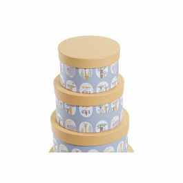 Set de Cajas Organizadoras Apilables DKD Home Decor Animales Redondo Azul Cartón (37,5 x 37,5 x 18 cm)