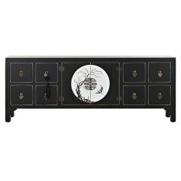 Mueble de TV DKD Home Decor Negro Oriental Blanco Dorado Blanco/Negro Metal Abeto Madera MDF 130 x 26 x 51 cm