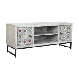 Mueble de TV DKD Home Decor Blanco Beige Gris Multicolor Cerámica Madera de mango 130 x 40 x 56 cm