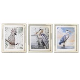 Cuadro DKD Home Decor 40 x 1,6 x 60 cm Pájaros Mediterráneo (3 Piezas)