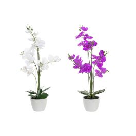 Flores Decorativas DKD Home Decor 44 x 27 x 77 cm Lila Blanco Verde Orquídea (2 Unidades)