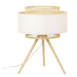Lámpara de mesa DKD Home Decor Marrón Poliéster Blanco Bambú (36 x 36 x 48 cm)