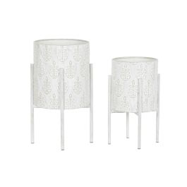 Set de Maceteros DKD Home Decor Metal Blanco Shabby Chic (31 x 31 x 58 cm)