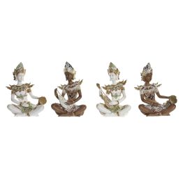 Figura Decorativa DKD Home Decor Blanco Marrón Buda Oriental 18 x 12 x 27,5 cm (4 Piezas)