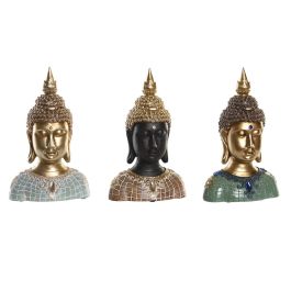 Figura Decorativa DKD Home Decor 16 x 10 x 26 cm Negro Buda Turquesa Verde Oriental (3 Piezas)