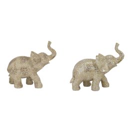 Figura Decorativa DKD Home Decor 22,7 x 11 x 20,8 cm Elefante Beige Dorado Colonial (2 Unidades)