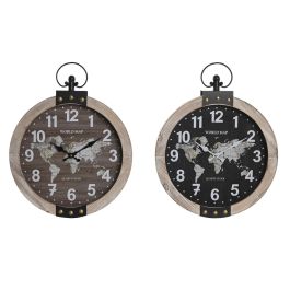 Reloj de Pared DKD Home Decor 40 x 6,5 x 46 cm Negro Marrón Hierro Vintage Madera MDF Mapamundi (2 Unidades) Precio: 64.49999985. SKU: S3041502