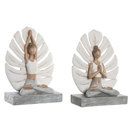 Figura Decorativa DKD Home Decor 16 x 7,5 x 21 cm Gris Blanco Yoga (2 Unidades)