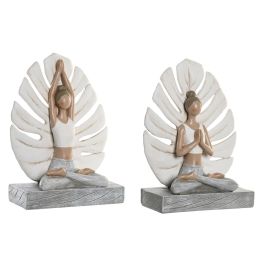 Figura Decorativa DKD Home Decor Blanco Gris Yoga 16 x 7,5 x 21 cm (2 Unidades)