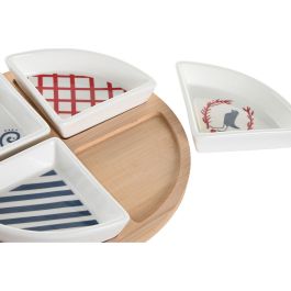 Set de Aperitivo DKD Home Decor 21,5 x 21,5 x 1 cm Rojo Azul Blanco Gres Mediterráneo Casas