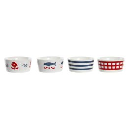 Set de Aperitivo DKD Home Decor 19,7 x 19,7 x 1 cm Natural Rojo Azul Blanco Gres Mediterráneo Casas