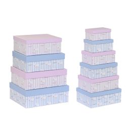 Set de Cajas Organizadoras Apilables DKD Home Decor Azul Rosa Cartón (43,5 x 33,5 x 15,5 cm)