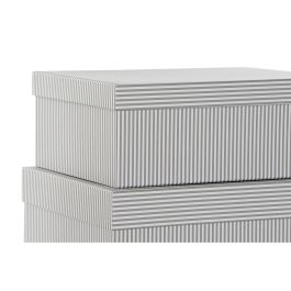 Set de Cajas Organizadoras Apilables DKD Home Decor Gris Blanco Cuadrada Cartón (43,5 x 33,5 x 15,5 cm)