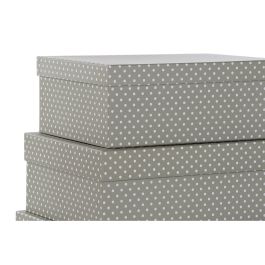 Set de Cajas Organizadoras Apilables DKD Home Decor Topos Gris Blanco Cartón (43,5 x 33,5 x 15,5 cm)