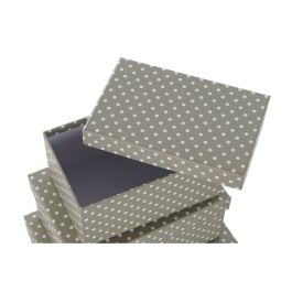 Set de Cajas Organizadoras Apilables DKD Home Decor Topos Gris Blanco Cartón (43,5 x 33,5 x 15,5 cm)