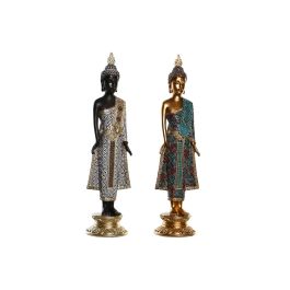Figura Decorativa DKD Home Decor 11,5 x 10 x 43,5 cm Dorado Marrón Buda Turquesa Oriental (2 Unidades)
