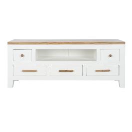 Mueble de TV DKD Home Decor Blanco Marrón Acacia Madera de mango 125 x 40 x 50 cm