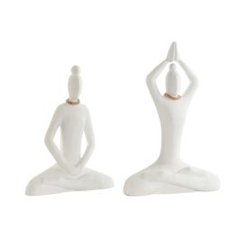 Figura Decorativa DKD Home Decor Blanco Natural Oriental Yoga 25 x 8 x 36 cm (2 Unidades)