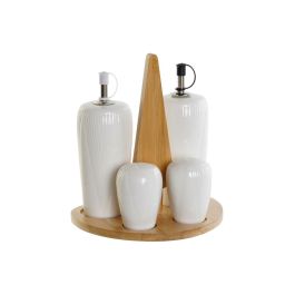 Set para Aliñar DKD Home Decor Blanco Natural Bambú Porcelana 18 x 15 x 20 cm 5 Piezas