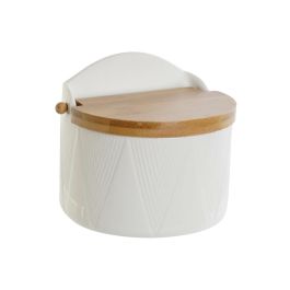 Salero con Tapa DKD Home Decor Blanco Natural Bambú Porcelana 12 x 10 x 11 cm