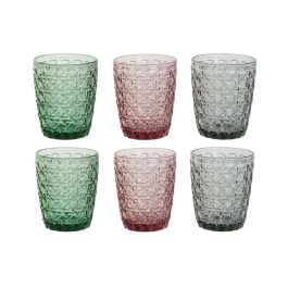 Set de Vasos DKD Home Decor Verde Gris Rosa Cristal Con relieve 240 ml (6 Unidades)