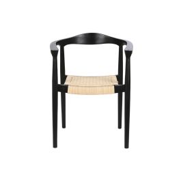 DKD Home Decor Silla Horeca Negro Blanco 55 x 81 x 59 cm Ratan Teca Hecho a mano