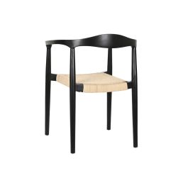 DKD Home Decor Silla Horeca Negro Blanco 55 x 81 x 59 cm Ratan Teca Hecho a mano