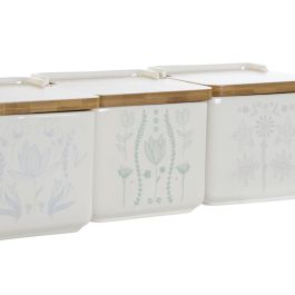 Salero con Tapa DKD Home Decor Azul Blanco Verde Lila Bambú Scandi 750 ml 14 x 12,5 x 12 cm (3 Unidades)