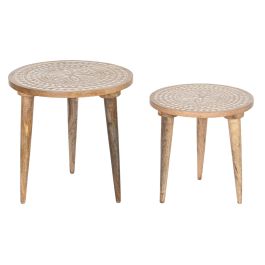 Mesita Auxiliar DKD Home Decor Natural Blanco 45.5 x 46 x 45.5 cm Set de 2 Mesita Auxiliar DKD Home Decor Natural Blanco 45.5 x 46 x 45.5 cm Set de 2