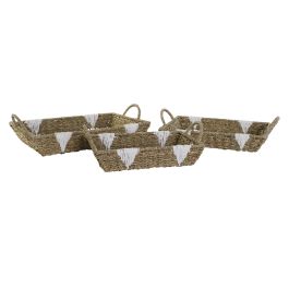 Bandeja Boho DKD Home Decor Natural Blanco 30.5 x 13 x 51 cm Set de 3