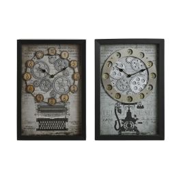 Reloj de Pared Home ESPRIT Amarillo Blanco Negro Gris Metal Cristal Vintage 27,5 x 6,5 x 40,5 cm (2 Unidades)